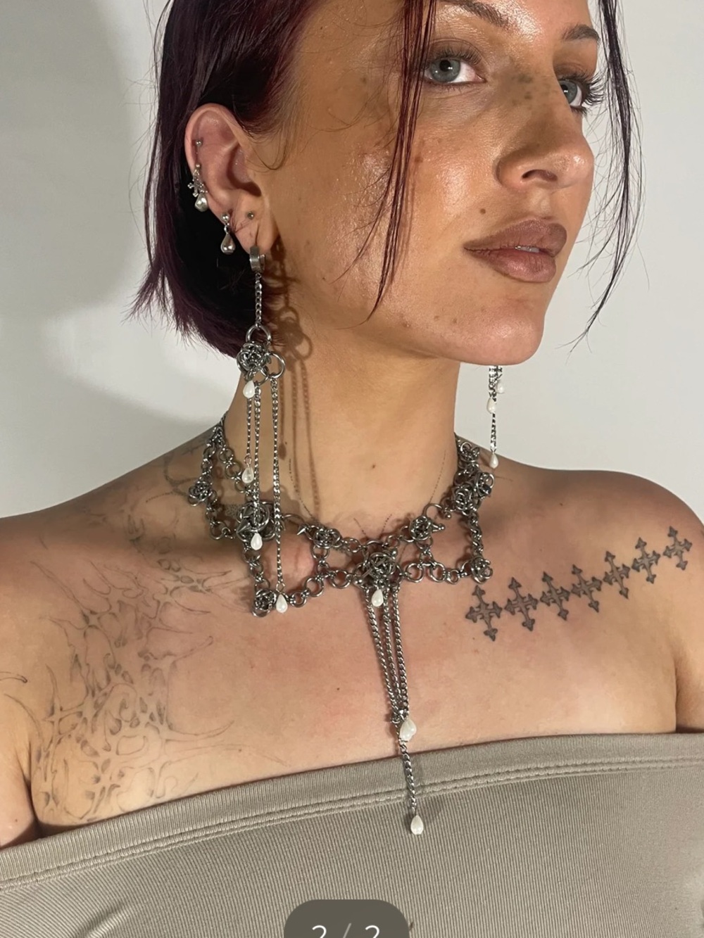 Pearl Drip Rosette Statement Necklace and Earrings Set